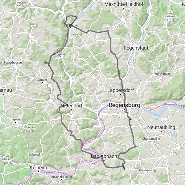 Map miniature of "Regensburg Discovery" cycling inspiration in Oberpfalz, Germany. Generated by Tarmacs.app cycling route planner