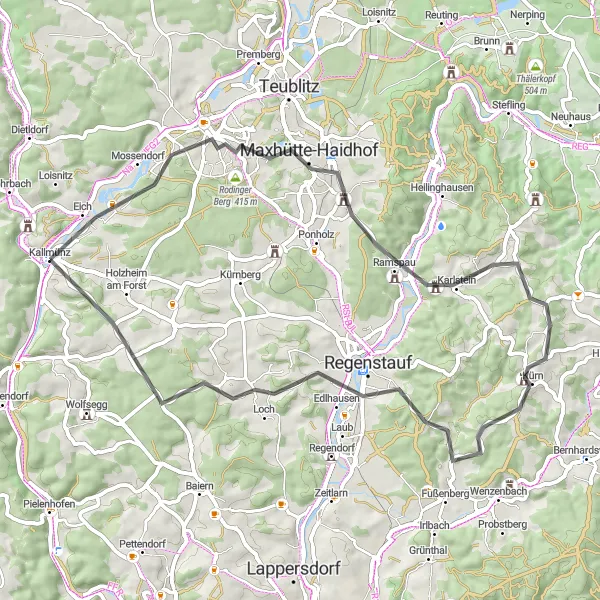 Map miniature of "Maxhütte-Haidhof Circuit" cycling inspiration in Oberpfalz, Germany. Generated by Tarmacs.app cycling route planner
