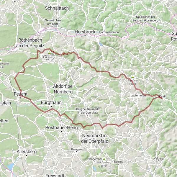 Karten-Miniaturansicht der Radinspiration "Epische Graveltour durch die Oberpfalz" in Oberpfalz, Germany. Erstellt vom Tarmacs.app-Routenplaner für Radtouren