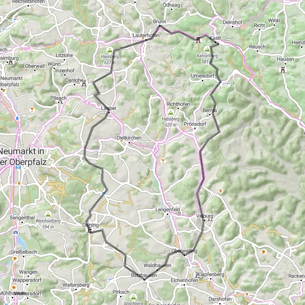 Map miniature of "Scenic Road Loop from Kastl" cycling inspiration in Oberpfalz, Germany. Generated by Tarmacs.app cycling route planner