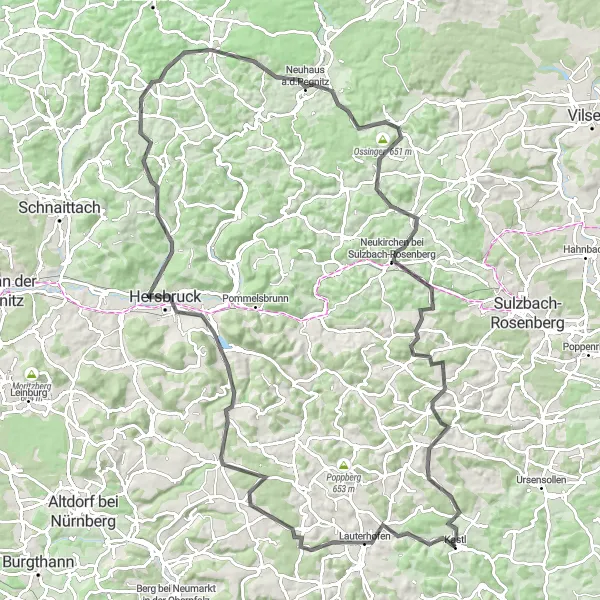 Karten-Miniaturansicht der Radinspiration "Road-Tour mit Panoramablicken" in Oberpfalz, Germany. Erstellt vom Tarmacs.app-Routenplaner für Radtouren