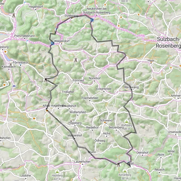 Karten-Miniaturansicht der Radinspiration "Malerische Straßenrunde von Kastl" in Oberpfalz, Germany. Erstellt vom Tarmacs.app-Routenplaner für Radtouren