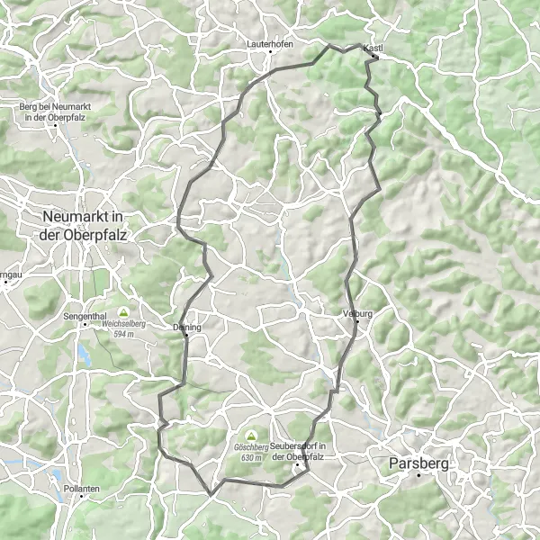 Map miniature of "The Historic Pathway" cycling inspiration in Oberpfalz, Germany. Generated by Tarmacs.app cycling route planner