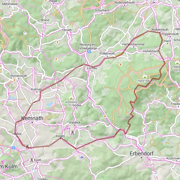Karten-Miniaturansicht der Radinspiration "Graveltour von Kemnath nach Kaibitz" in Oberpfalz, Germany. Erstellt vom Tarmacs.app-Routenplaner für Radtouren