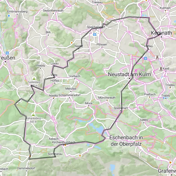 Map miniature of "Nature and Villages in Bavaria" cycling inspiration in Oberpfalz, Germany. Generated by Tarmacs.app cycling route planner