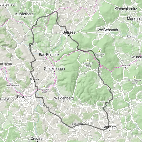 Map miniature of "Climbing the Hills of Franconian Switzerland" cycling inspiration in Oberpfalz, Germany. Generated by Tarmacs.app cycling route planner