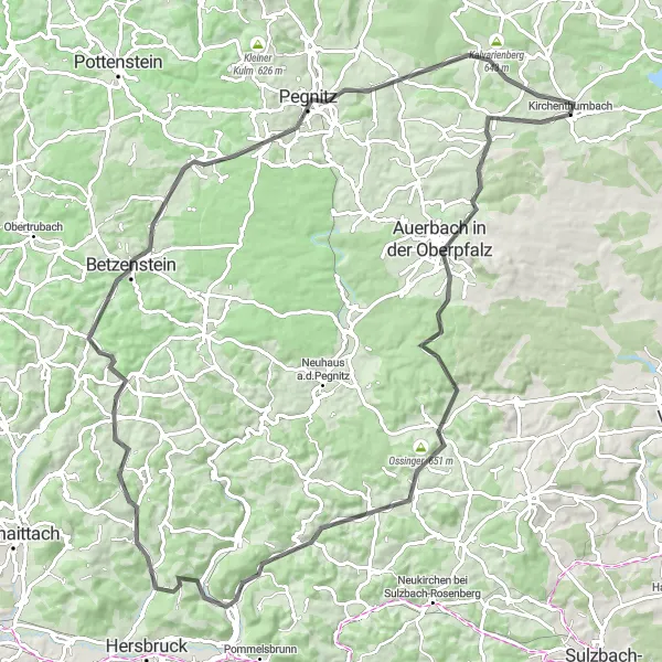 Map miniature of "Bavarian Hill Challenge" cycling inspiration in Oberpfalz, Germany. Generated by Tarmacs.app cycling route planner