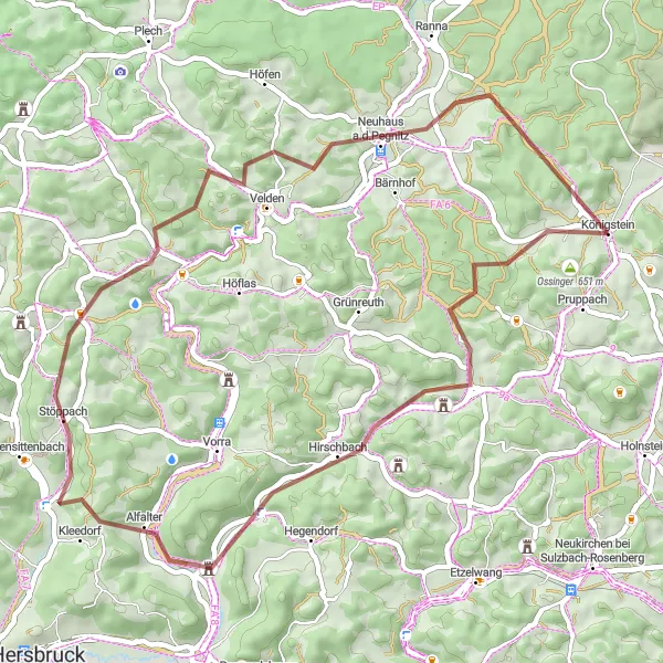 Map miniature of "Scenic Gravel Route" cycling inspiration in Oberpfalz, Germany. Generated by Tarmacs.app cycling route planner