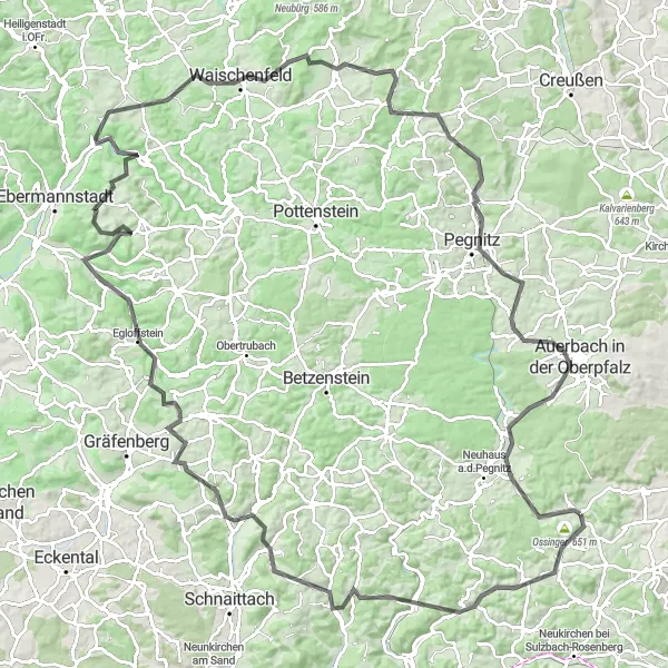 Map miniature of "Oberpfalz Road Adventure" cycling inspiration in Oberpfalz, Germany. Generated by Tarmacs.app cycling route planner