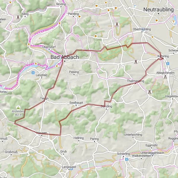 Karten-Miniaturansicht der Radinspiration "Radeln um Saalhaupt und Bad Abbach" in Oberpfalz, Germany. Erstellt vom Tarmacs.app-Routenplaner für Radtouren