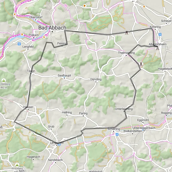 Karten-Miniaturansicht der Radinspiration "Teugn Rundkurs" in Oberpfalz, Germany. Erstellt vom Tarmacs.app-Routenplaner für Radtouren