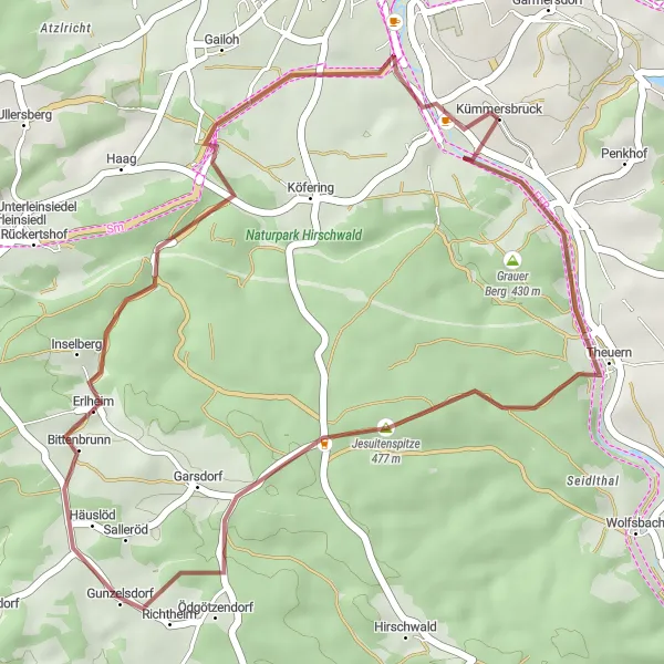 Map miniature of "Exploring the Oberpfalz Hinterlands" cycling inspiration in Oberpfalz, Germany. Generated by Tarmacs.app cycling route planner