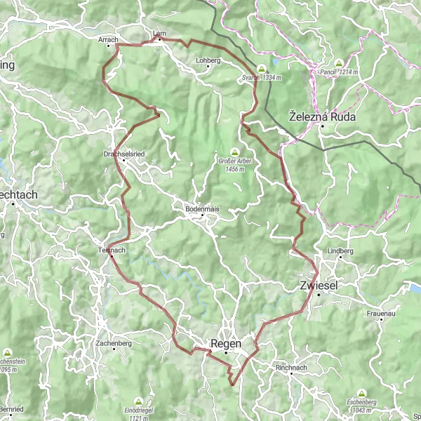 Map miniature of "Gravel Adventure" cycling inspiration in Oberpfalz, Germany. Generated by Tarmacs.app cycling route planner