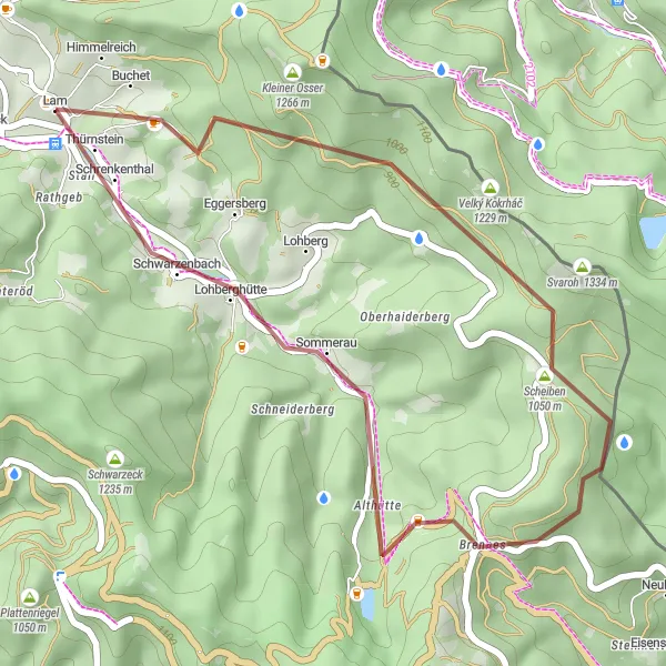 Karten-Miniaturansicht der Radinspiration "Gravelroute um Lam" in Oberpfalz, Germany. Erstellt vom Tarmacs.app-Routenplaner für Radtouren