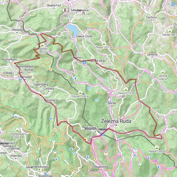 Map miniature of "Off the Beaten Path" cycling inspiration in Oberpfalz, Germany. Generated by Tarmacs.app cycling route planner