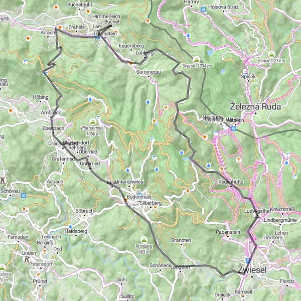 Map miniature of "Forest Adventure" cycling inspiration in Oberpfalz, Germany. Generated by Tarmacs.app cycling route planner