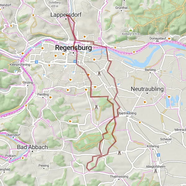 Map miniature of "Gravel Adventure" cycling inspiration in Oberpfalz, Germany. Generated by Tarmacs.app cycling route planner