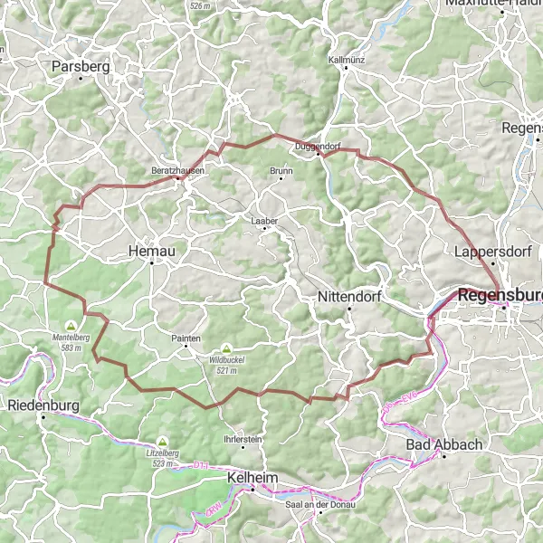 Map miniature of "Challenging Gravel Expedition" cycling inspiration in Oberpfalz, Germany. Generated by Tarmacs.app cycling route planner