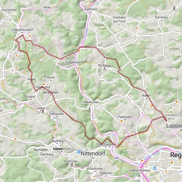 Map miniature of "Tranquil Villages and Scenic Landscapes" cycling inspiration in Oberpfalz, Germany. Generated by Tarmacs.app cycling route planner