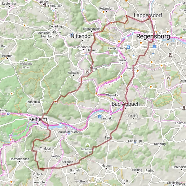 Map miniature of "Ziegetsberg and the Land of Lappersdorf" cycling inspiration in Oberpfalz, Germany. Generated by Tarmacs.app cycling route planner