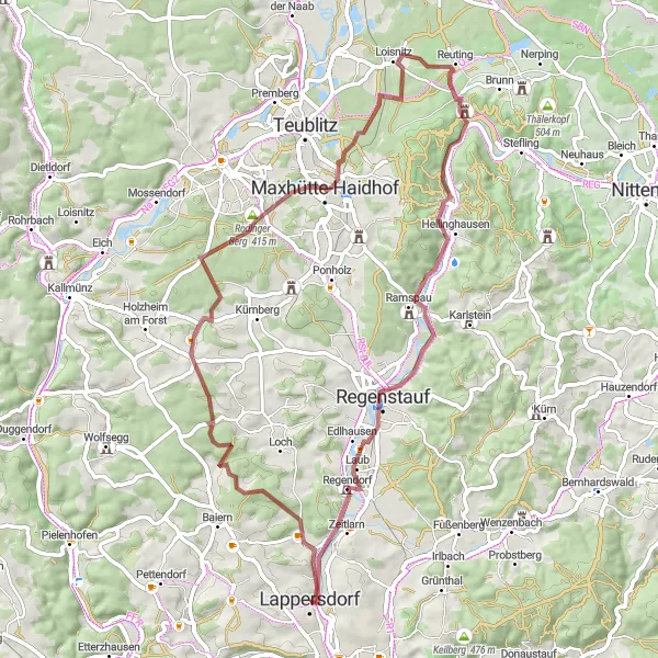 Map miniature of "Hills, Castles, and Charming Towns" cycling inspiration in Oberpfalz, Germany. Generated by Tarmacs.app cycling route planner