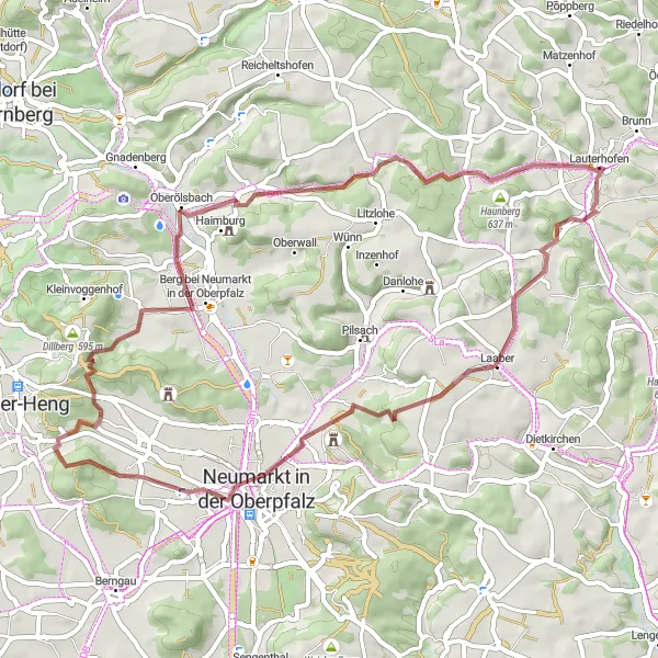 Map miniature of "Off-road Thrills at Geißbühl and Mittersberg" cycling inspiration in Oberpfalz, Germany. Generated by Tarmacs.app cycling route planner