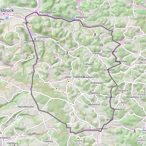 Karten-Miniaturansicht der Radinspiration "Entdeckungstour um Lauterhofen (Oberpfalz) auf der Straße" in Oberpfalz, Germany. Erstellt vom Tarmacs.app-Routenplaner für Radtouren