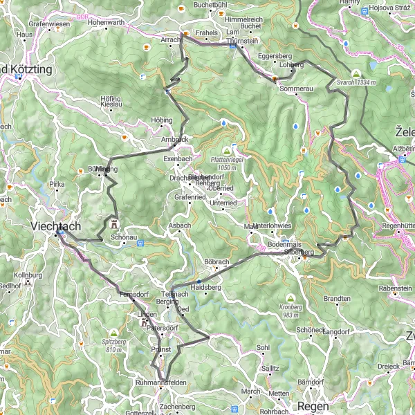 Karten-Miniaturansicht der Radinspiration "Rund um Lohberg - Straßenroute II" in Oberpfalz, Germany. Erstellt vom Tarmacs.app-Routenplaner für Radtouren