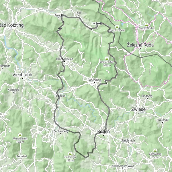 Karten-Miniaturansicht der Radinspiration "Rund um Lohberg - Straßenroute III" in Oberpfalz, Germany. Erstellt vom Tarmacs.app-Routenplaner für Radtouren