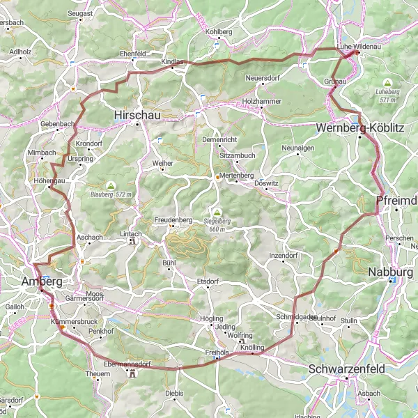 Map miniature of "Gravel Adventure" cycling inspiration in Oberpfalz, Germany. Generated by Tarmacs.app cycling route planner