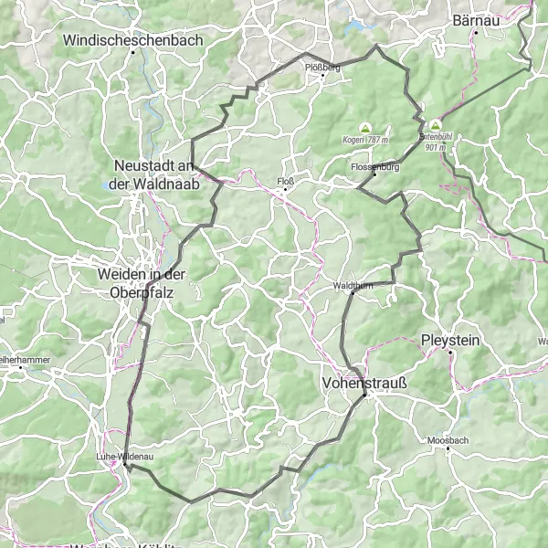 Map miniature of "The Oberpfalz Challenge" cycling inspiration in Oberpfalz, Germany. Generated by Tarmacs.app cycling route planner
