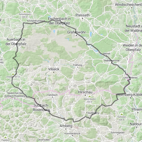 Map miniature of "Döswitz to Unterwildenau Road Tour" cycling inspiration in Oberpfalz, Germany. Generated by Tarmacs.app cycling route planner