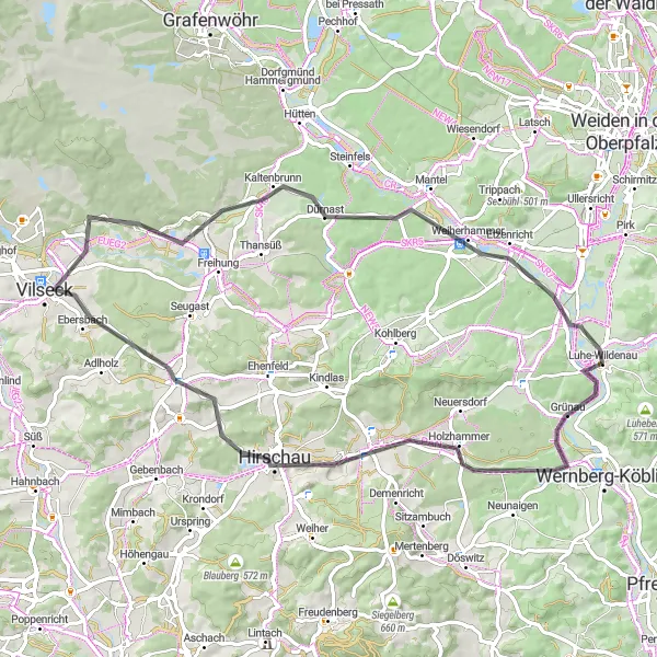 Karten-Miniaturansicht der Radinspiration "Rund um Luhe-Wildenau" in Oberpfalz, Germany. Erstellt vom Tarmacs.app-Routenplaner für Radtouren