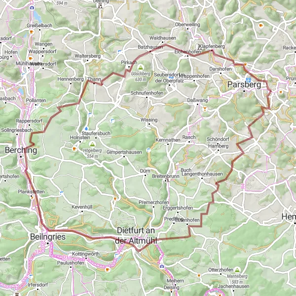 Karten-Miniaturansicht der Radinspiration "Gravel Tour durch Lupburg" in Oberpfalz, Germany. Erstellt vom Tarmacs.app-Routenplaner für Radtouren