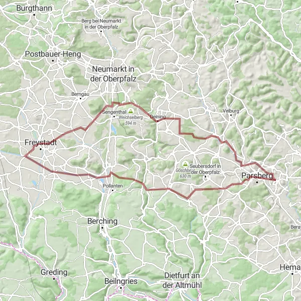 Karten-Miniaturansicht der Radinspiration "Naturschätze und Kulturschätze: Gravel-Tour durch die Oberpfalz" in Oberpfalz, Germany. Erstellt vom Tarmacs.app-Routenplaner für Radtouren