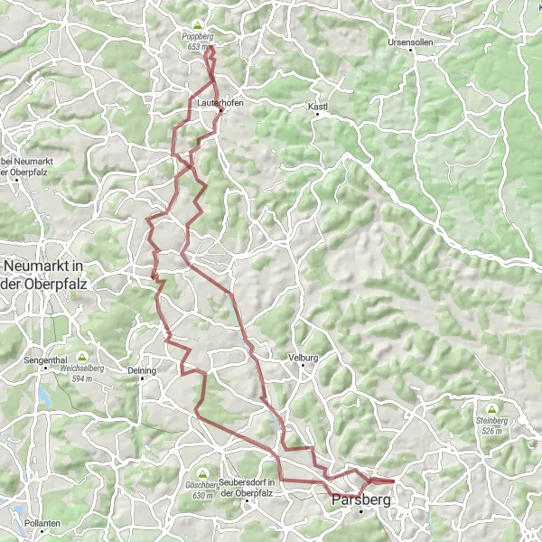 Karten-Miniaturansicht der Radinspiration "Gravel Tour durch die Natur" in Oberpfalz, Germany. Erstellt vom Tarmacs.app-Routenplaner für Radtouren