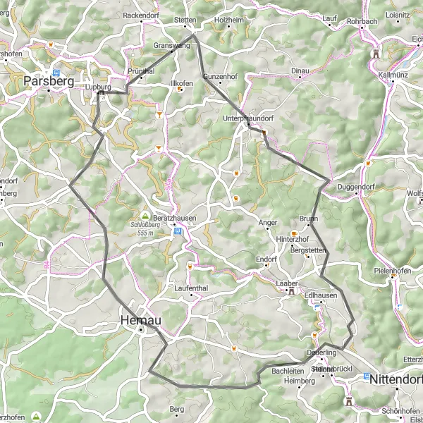 Karten-Miniaturansicht der Radinspiration "Kultur und Natur: Roadtour durch die Oberpfalz" in Oberpfalz, Germany. Erstellt vom Tarmacs.app-Routenplaner für Radtouren