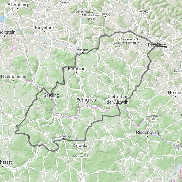 Karten-Miniaturansicht der Radinspiration "Road Cycling Rundweg" in Oberpfalz, Germany. Erstellt vom Tarmacs.app-Routenplaner für Radtouren