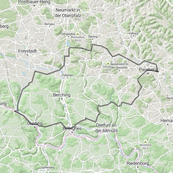 Karten-Miniaturansicht der Radinspiration "Rundtour durch die Natur" in Oberpfalz, Germany. Erstellt vom Tarmacs.app-Routenplaner für Radtouren
