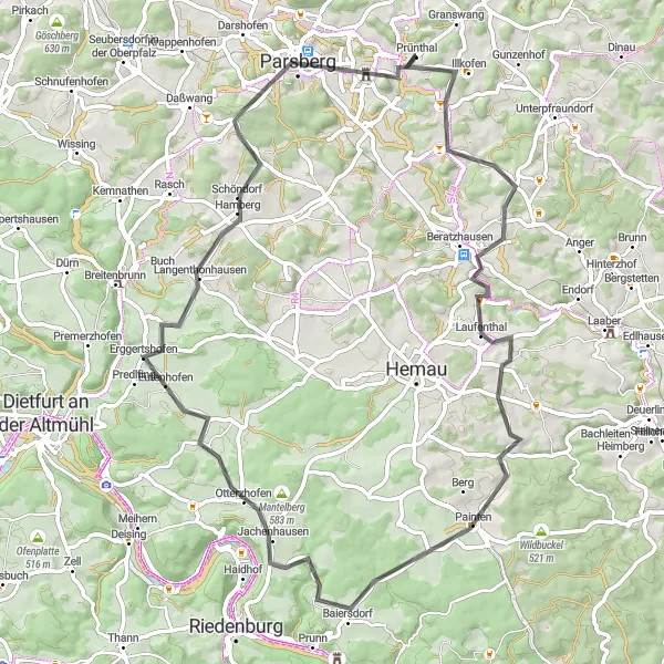 Karten-Miniaturansicht der Radinspiration "Historische Schönheit am Wegesrand: Roadtour durch die Oberpfalz" in Oberpfalz, Germany. Erstellt vom Tarmacs.app-Routenplaner für Radtouren