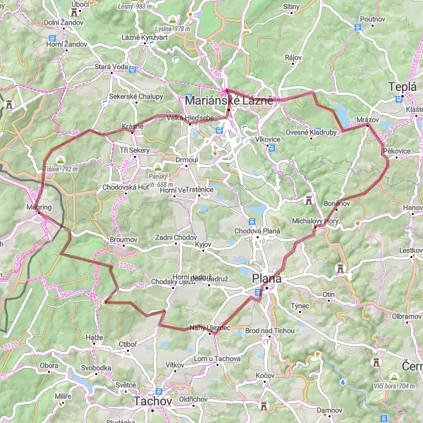 Map miniature of "Bohušův vrch Loop" cycling inspiration in Oberpfalz, Germany. Generated by Tarmacs.app cycling route planner