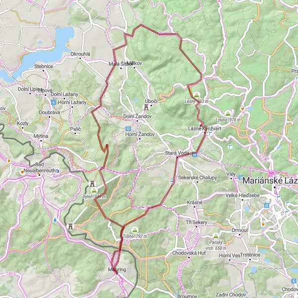 Map miniature of "The Hidden Gems" cycling inspiration in Oberpfalz, Germany. Generated by Tarmacs.app cycling route planner