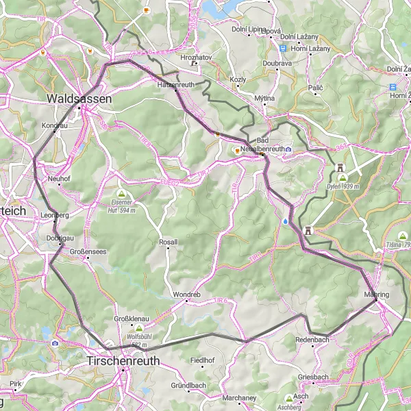 Map miniature of "The Bavarian Escape" cycling inspiration in Oberpfalz, Germany. Generated by Tarmacs.app cycling route planner