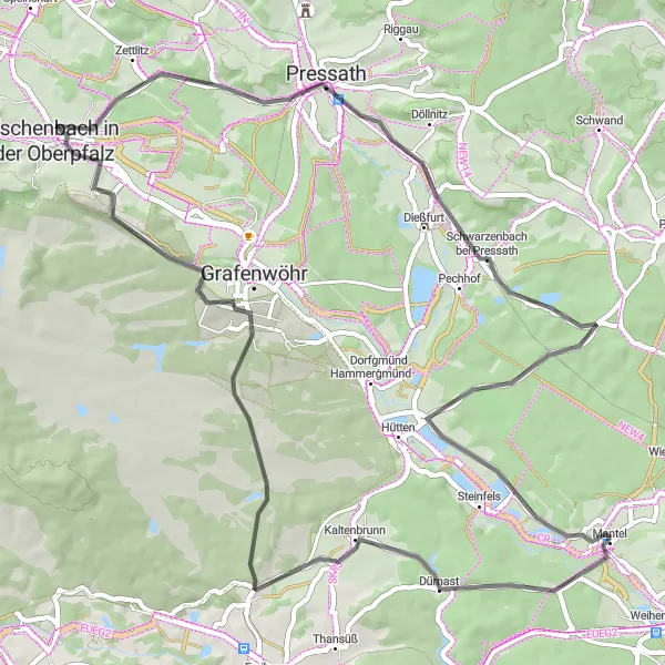 Karten-Miniaturansicht der Radinspiration "Rundtour um Mantel" in Oberpfalz, Germany. Erstellt vom Tarmacs.app-Routenplaner für Radtouren