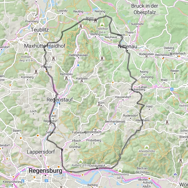 Karten-Miniaturansicht der Radinspiration "Panorama und Kultur" in Oberpfalz, Germany. Erstellt vom Tarmacs.app-Routenplaner für Radtouren