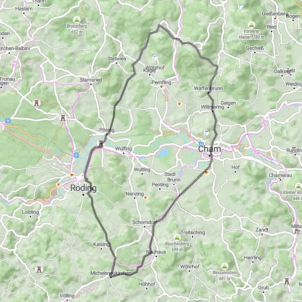 Map miniature of "Enchanting Bavarian Countryside" cycling inspiration in Oberpfalz, Germany. Generated by Tarmacs.app cycling route planner