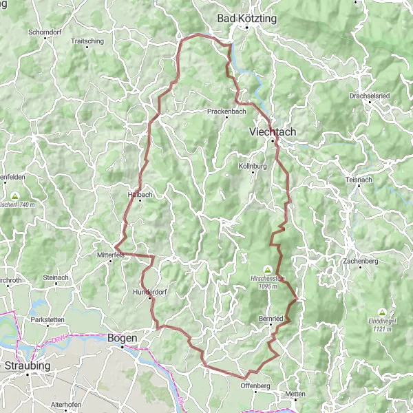 Map miniature of "Bavarian Forest Challenge" cycling inspiration in Oberpfalz, Germany. Generated by Tarmacs.app cycling route planner