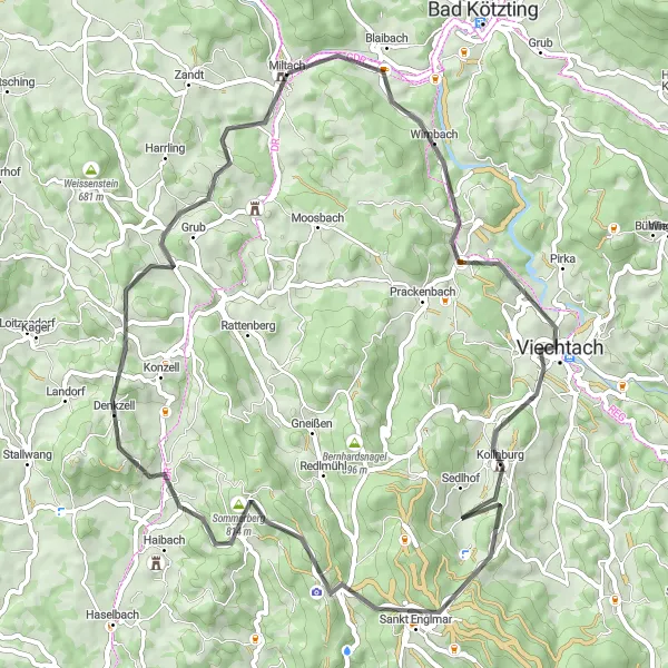 Map miniature of "Blaibach Circuit" cycling inspiration in Oberpfalz, Germany. Generated by Tarmacs.app cycling route planner