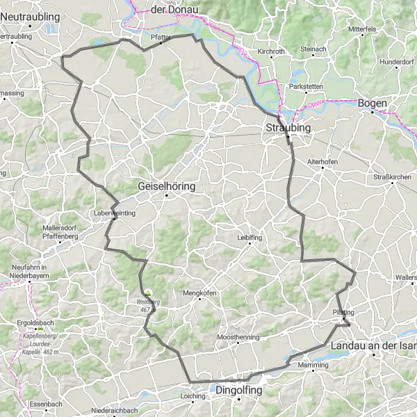 Map miniature of "Unter Donautal Loop" cycling inspiration in Oberpfalz, Germany. Generated by Tarmacs.app cycling route planner