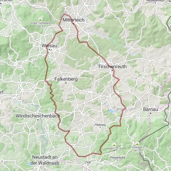 Map miniature of "The Upper Palatinate Gravel Adventure" cycling inspiration in Oberpfalz, Germany. Generated by Tarmacs.app cycling route planner